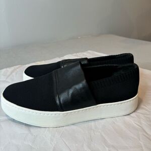 Vince Ward Knit Platform Sneaker Slip On Round Toe Black Leather Women's Sz 11